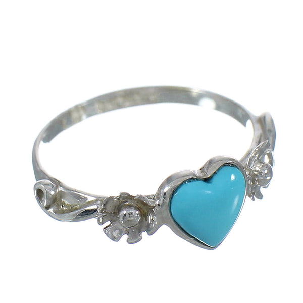 Southwest Turquoise Heart And Flower Sterling Silver Ring Size 7-3/4 RX62359